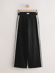 黑色侧条纹 - 平纹牛仔阔腿裤 - 9的图像6｝