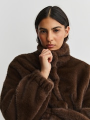 Weekend MaxMara Brown Anemone Faux Fur Coat - Image 5 of 5