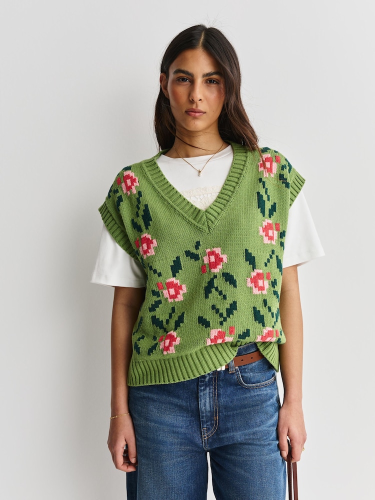 Weekend MaxMara Green Dalamaro Floral Knit Vest - Image 1 of 5