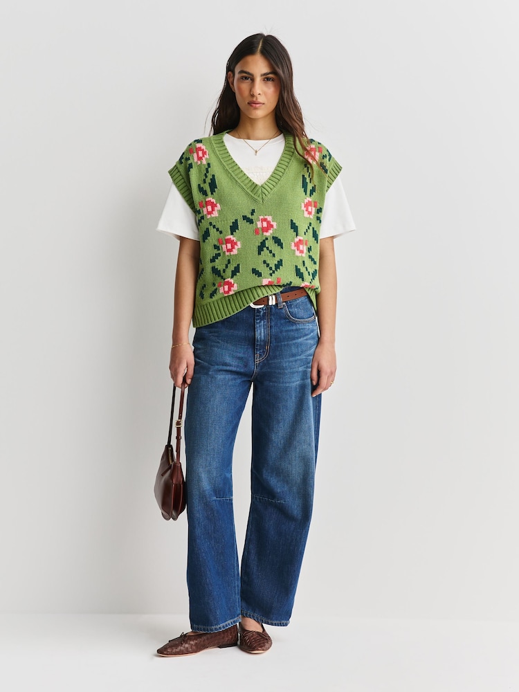 Weekend MaxMara Green Dalamaro Floral Knit Vest - Image 2 of 5