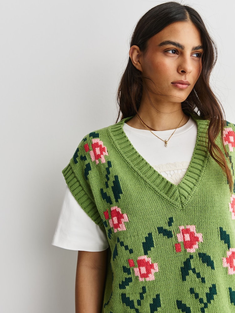 Weekend MaxMara Green Dalamaro Floral Knit Vest - Image 5 of 5