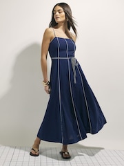 River Island Contrast Seam Rope Belted Midi Dress - Imaginea 1 din 4