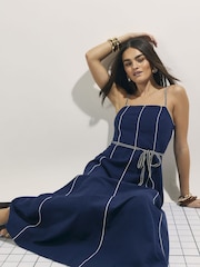 River Island Contrast Seam Rope Belted Midi Dress - Imaginea 3 din 4