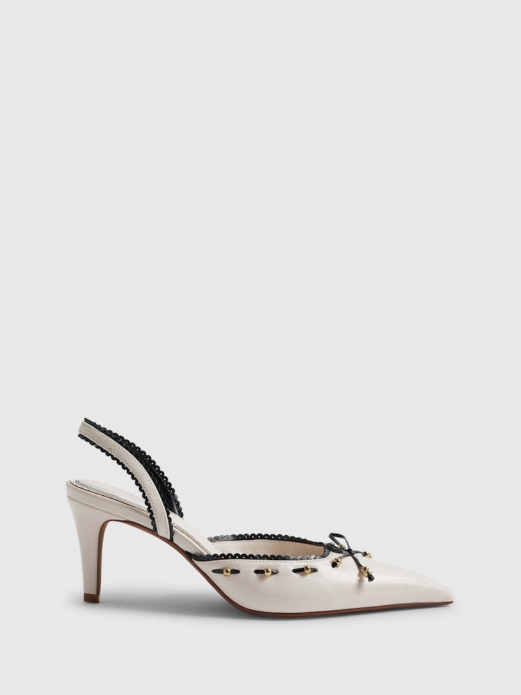 River Island White Contrast Bow Slingback Heeled Court Shoes - Image 1 of 5