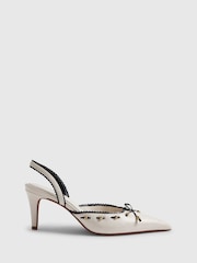 River Island White Contrast Bow Slingback Heeled Court Shoes - Image 2 of 5