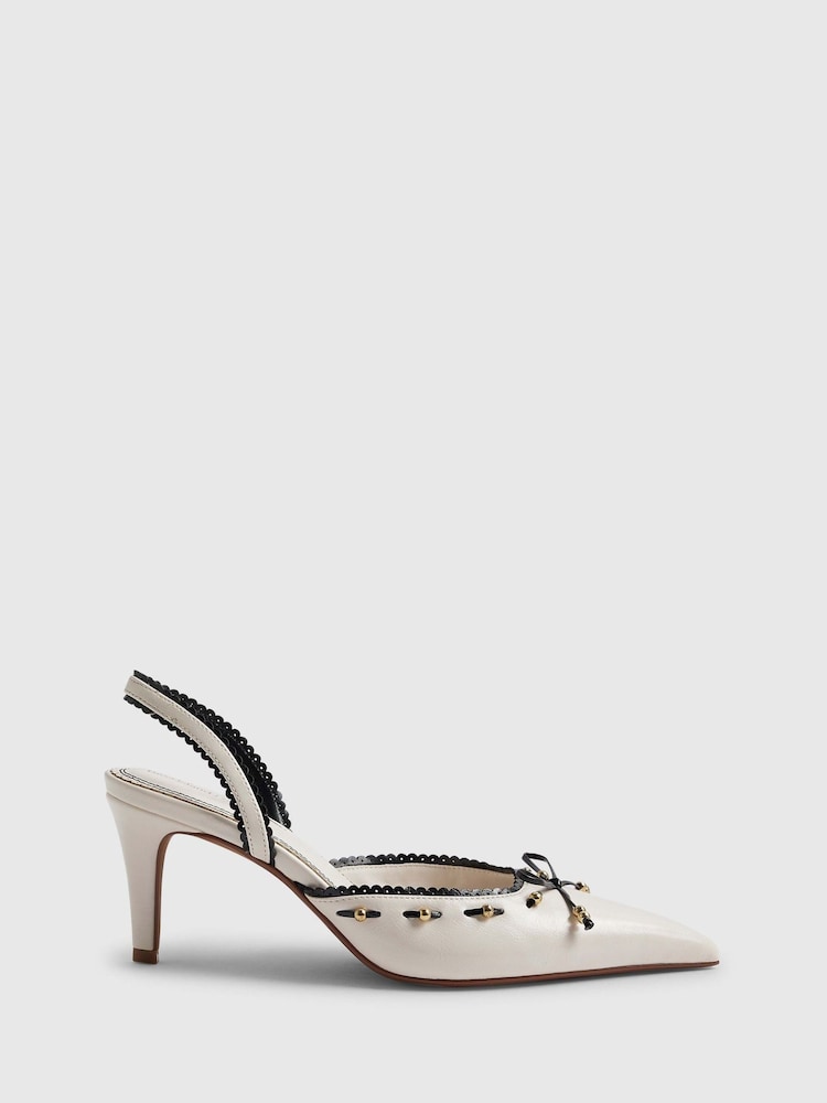 River Island White Contrast Bow Slingback Heeled Court Shoes - Image 2 of 5