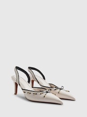 River Island White Contrast Bow Slingback Heeled Court Shoes - Image 3 of 5