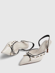 River Island White Contrast Bow Slingback Heeled Court Shoes - Image 4 of 5