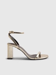 River Island Gold Strappy Block Heeled Sandals - Image 1 of 5