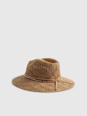 River Island Brown Crochet Studded Fedora Hat - Image 1 of 3