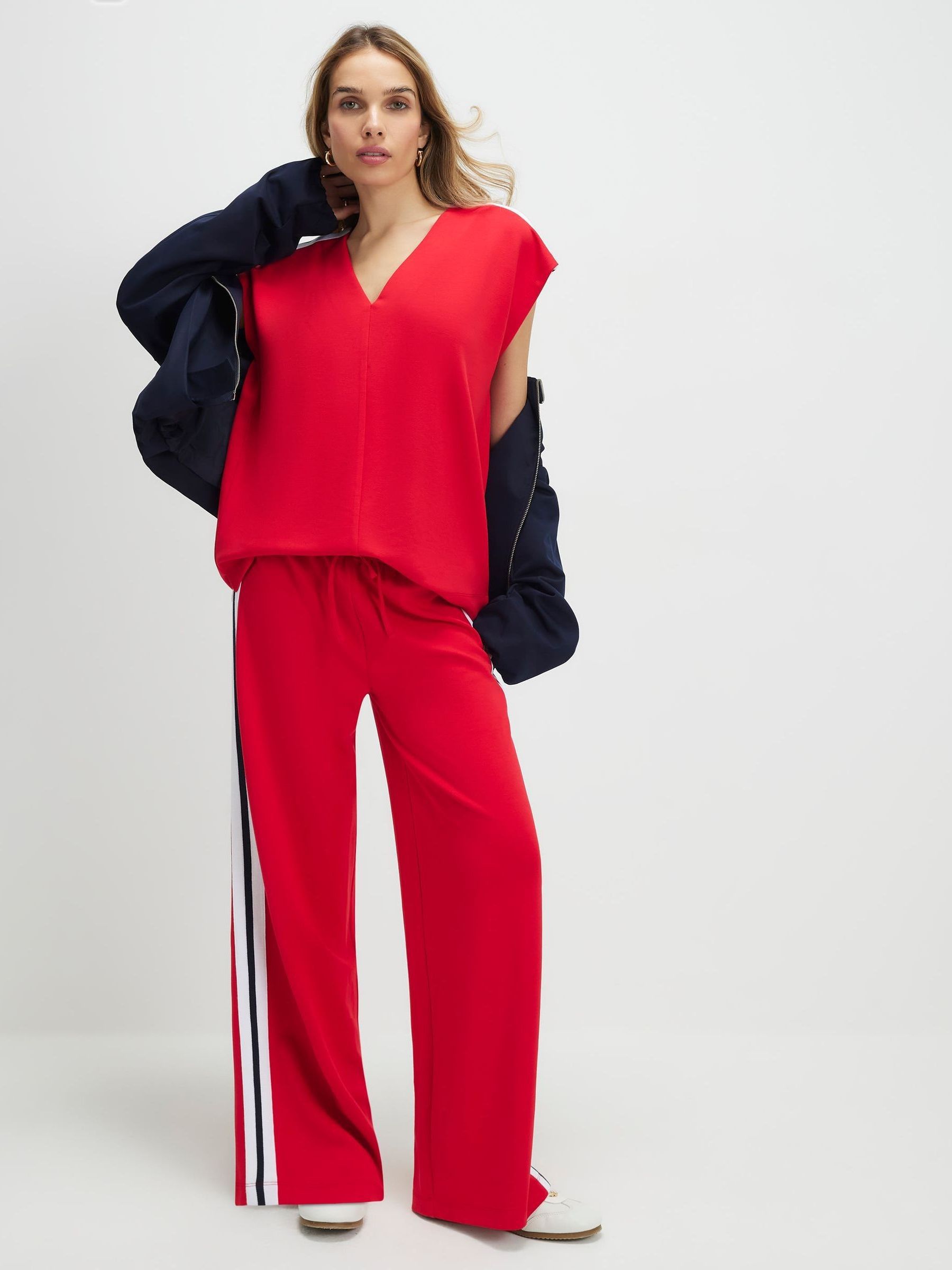 Buy River Island Red Short Sleeve Premium Stripe V-Neck Blouse