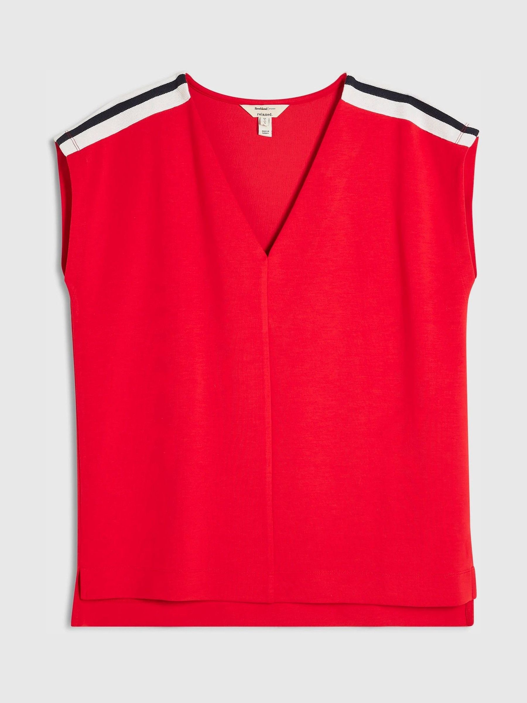 Buy River Island Red Short Sleeve Premium Stripe V-Neck Blouse
