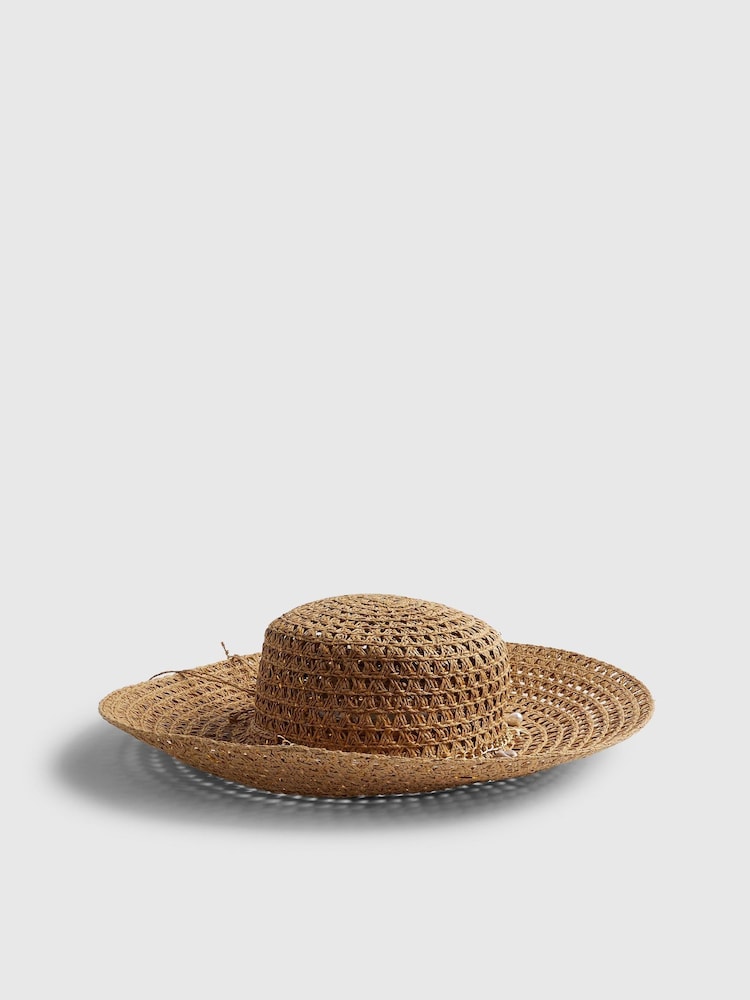 River Island Brown Floppy Open Weave Beach Hat - Image 1 of 4 River Island Brown Floppy Open Weave Beach Hat - Image 1 of 4