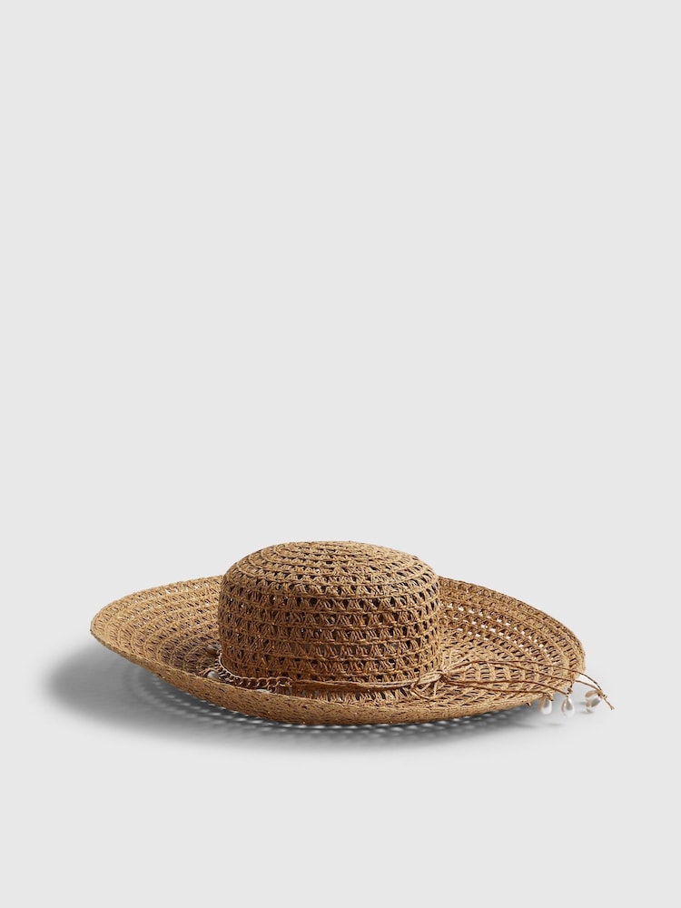 River Island Brown Floppy Open Weave Beach Hat - Image 2 of 4 River Island Brown Floppy Open Weave Beach Hat - Image 2 of 4