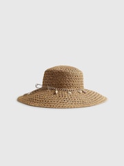 River Island Brown Floppy Open Weave Beach Hat - Image 3 of 4