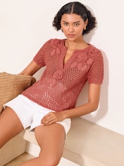 Lipsy Pink 3D Flower Crochet T-Shirt - Image 2 of 4