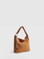 River Island Brown Faux Suede Woven Slouch Shoulder Bag - Image 1 of 6