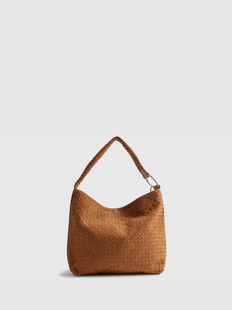 River Island Brown Faux Suede Woven Slouch Shoulder Bag - Image 2 of 6