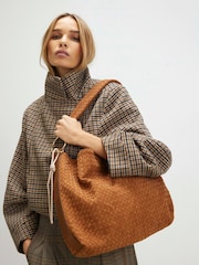 River Island Brown Faux Suede Woven Slouch Shoulder Bag - Image 6 of 6