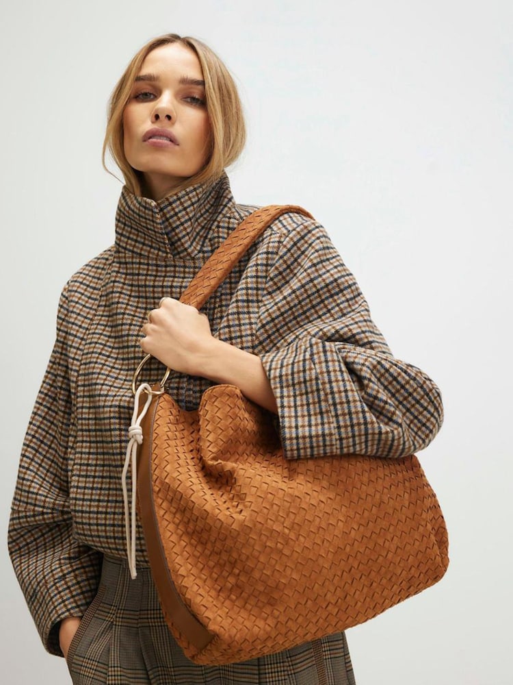 River Island Brown Faux Suede Woven Slouch Shoulder Bag - Image 6 of 6