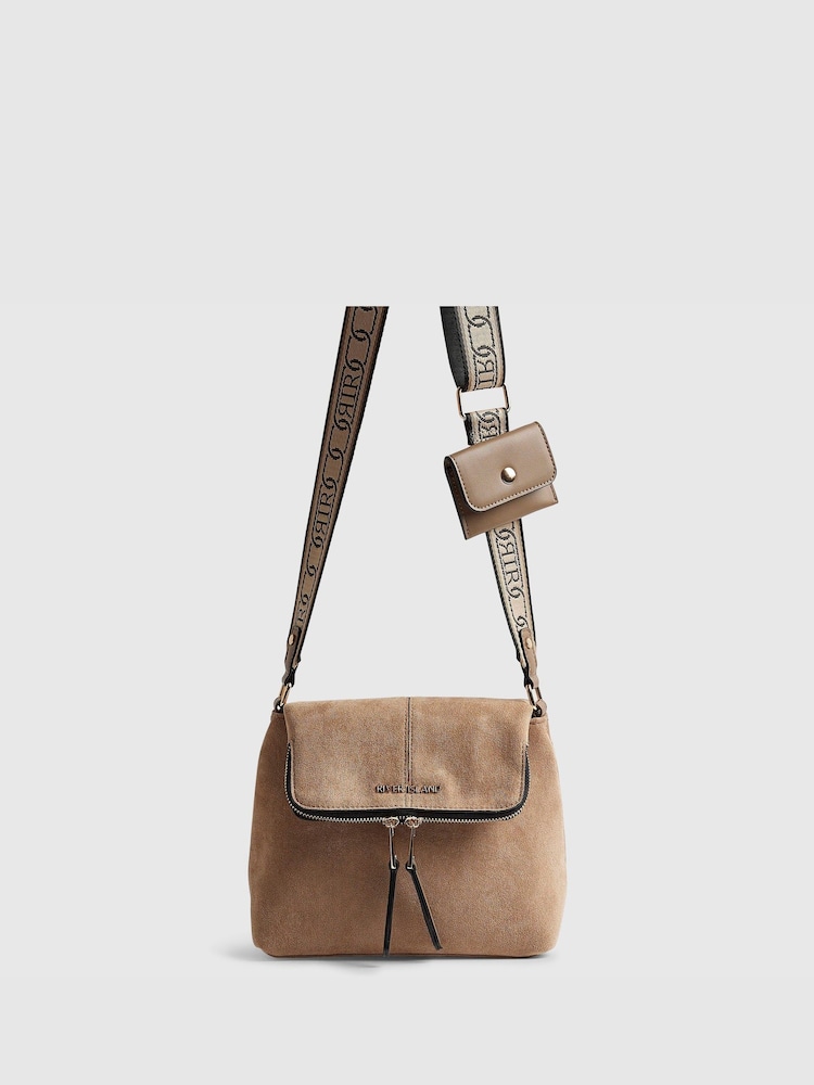River Island Brown Faux Suede Foldover Messenger Bag - Image 1 of 6