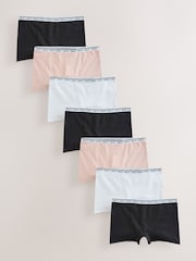 Black/White/Pastel Rose Nude Boyshort Cotton Logo Knickers 7 Pack - Image 1 of 6