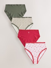 Christmas Check High Waist High Leg Cotton and Lace Knickers 4 Pack - Image 1 of 7