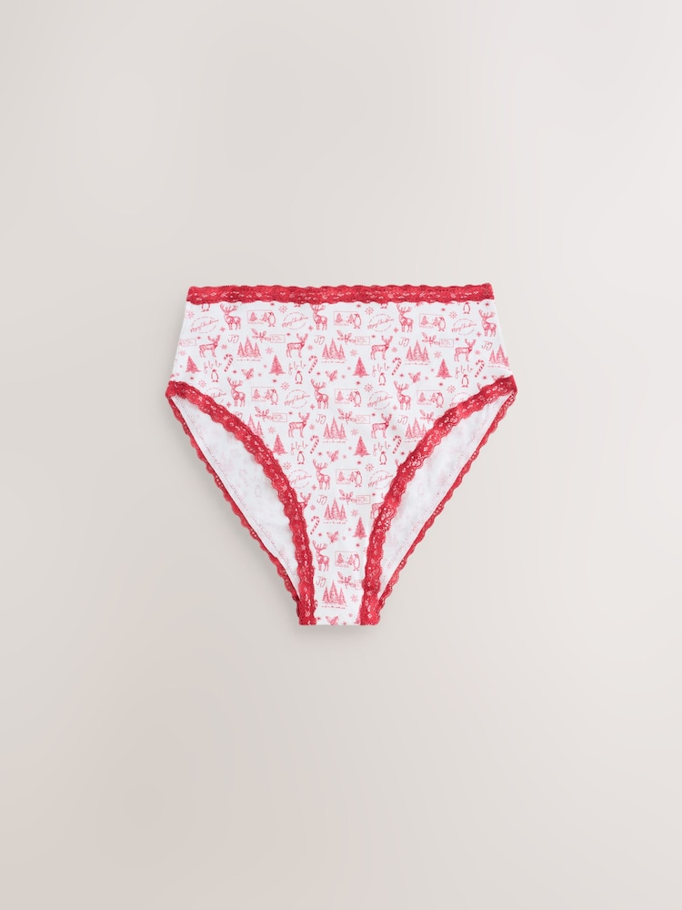 Christmas Check High Waist High Leg Cotton and Lace Knickers 4 Pack - Image 2 of 7