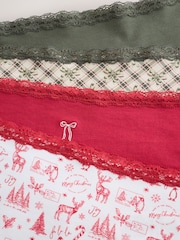 Christmas Check High Waist High Leg Cotton and Lace Knickers 4 Pack - Image 6 of 7