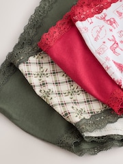 Christmas Check High Waist High Leg Cotton and Lace Knickers 4 Pack - Image 7 of 7