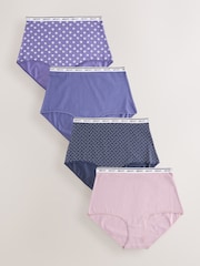Blue Ditsy Full Brief Cotton Logo Knickers 4 Pack - Image 1 of 10