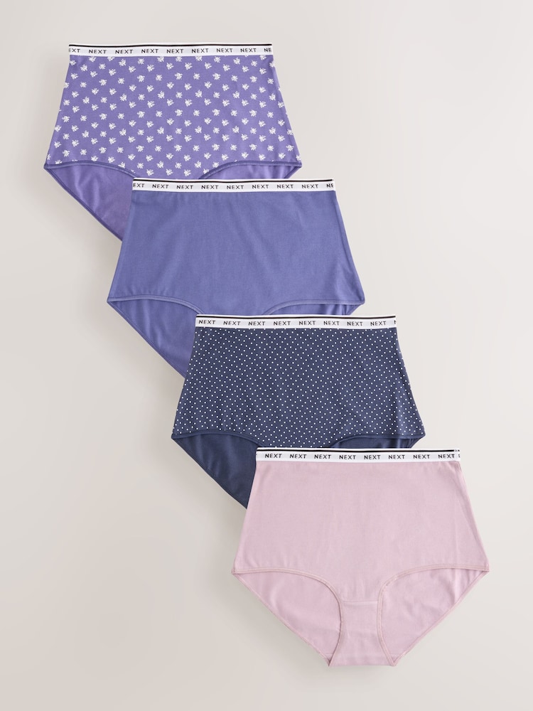 Blue Ditsy Full Brief Cotton Logo Knickers 4 Pack - Image 1 of 10