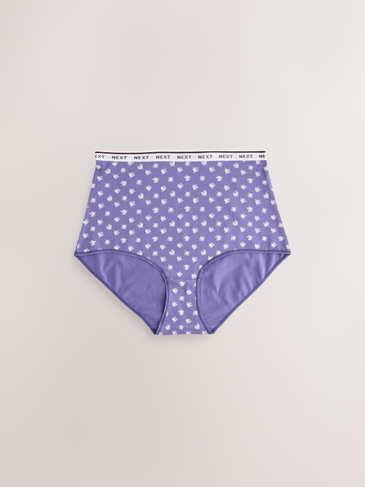Blue Ditsy Full Brief Cotton Logo Knickers 4 Pack - Image 2 of 10