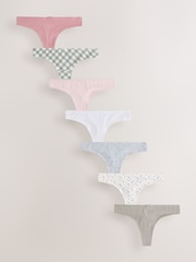 Spot & Check Thong Cotton Rich Knickers 7 Pack - Image 1 of 10