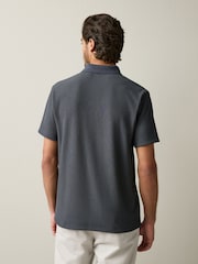 Slate Grey Textured Smart Zip Neck Polo Shirt - Image 4 of 7