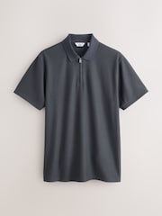 Slate Grey Textured Smart Zip Neck Polo Shirt - Image 5 of 7