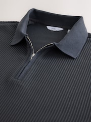 Slate Grey Textured Smart Zip Neck Polo Shirt - Image 6 of 7