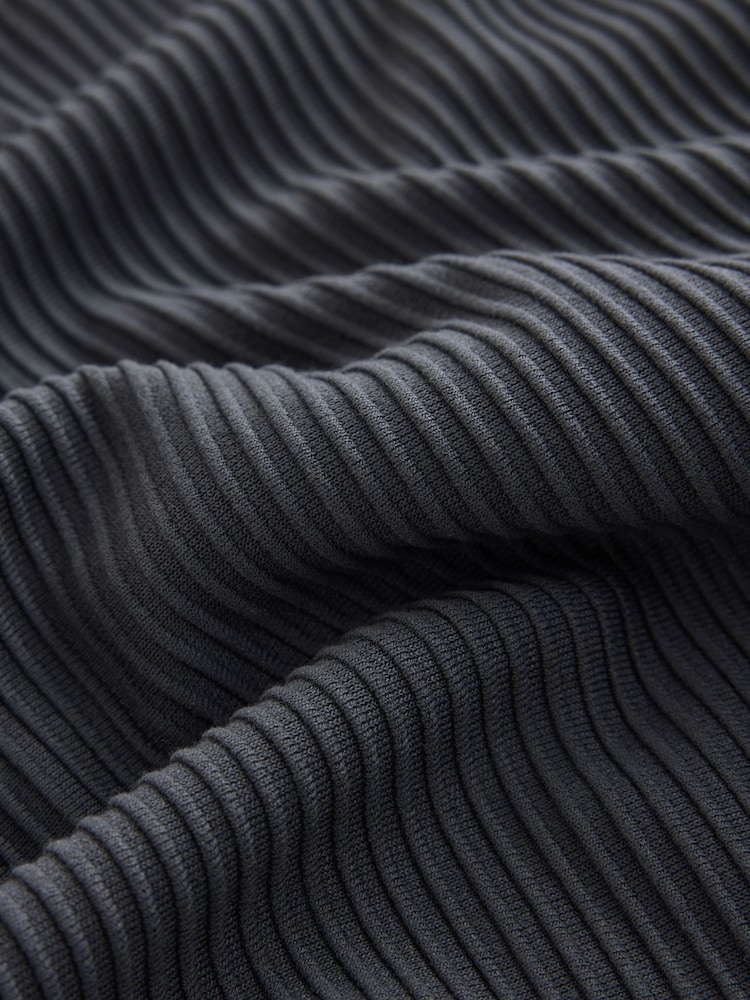 Slate Grey Textured Smart Zip Neck Polo Shirt - Image 7 of 7