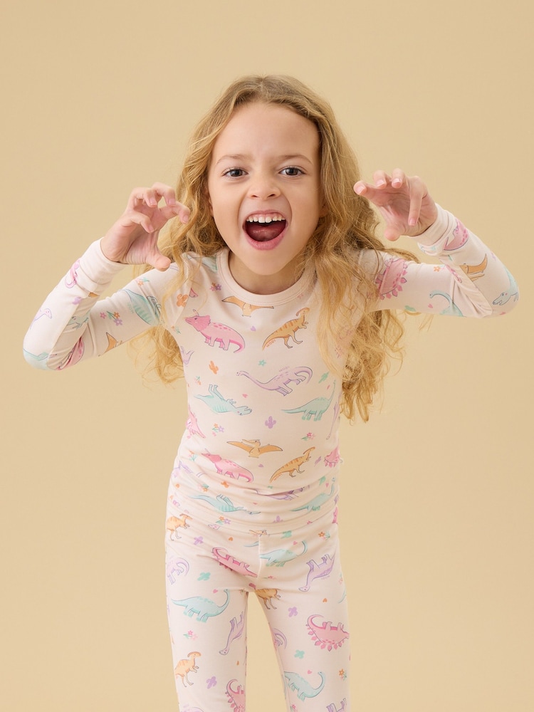 MORI Pink Dinosaur Nights Supersoft Pyjamas - Image 1 of 4 MORI Pink Dinosaur Nights Supersoft Pyjamas - Image 1 of 4