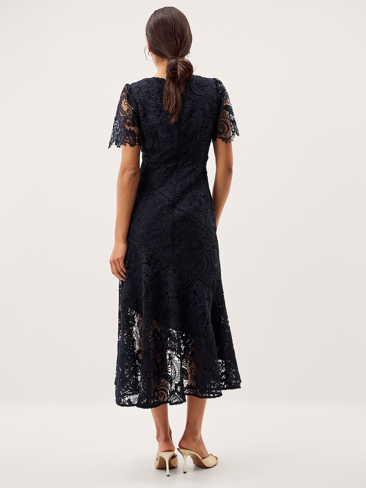 Monsoon Blue Harper Square Neck Lace Midi Dress - Image 2 of 5