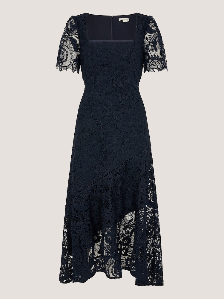 Monsoon Blue Harper Square Neck Lace Midi Dress - Image 5 of 5