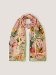 Monsoon Pink Aimee Lou Large Floral Silk Scarf - Image 1 of 2