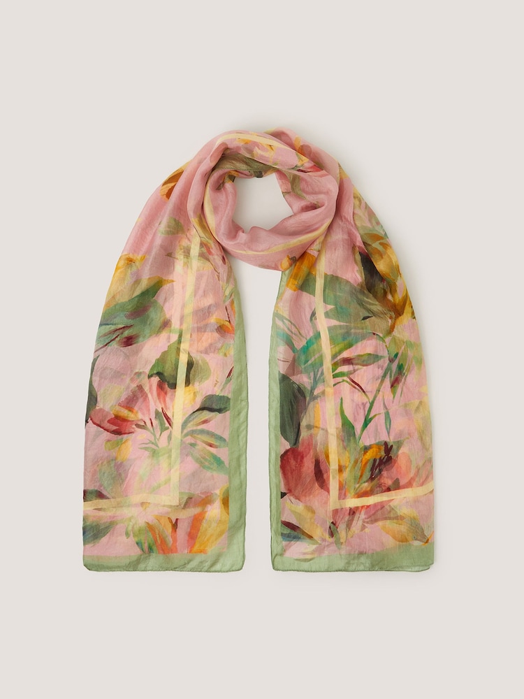 Monsoon Pink Aimee Lou Large Floral Silk Scarf - Image 1 of 2 Monsoon Pink Aimee Lou Large Floral Silk Scarf - Image 1 of 2