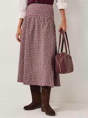 Monsoon Red Agatha Check Drop Waist Midi Skirt - Image 1 of 5