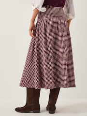 Monsoon Red Agatha Check Drop Waist Midi Skirt - Image 2 of 5