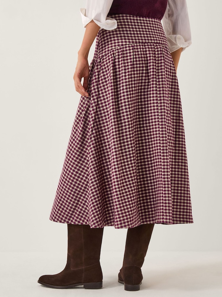Monsoon Red Agatha Check Drop Waist Midi Skirt - Image 2 of 5