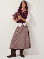 Monsoon Red Agatha Check Drop Waist Midi Skirt - Image 3 of 5