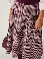 Monsoon Red Agatha Check Drop Waist Midi Skirt - Image 4 of 5