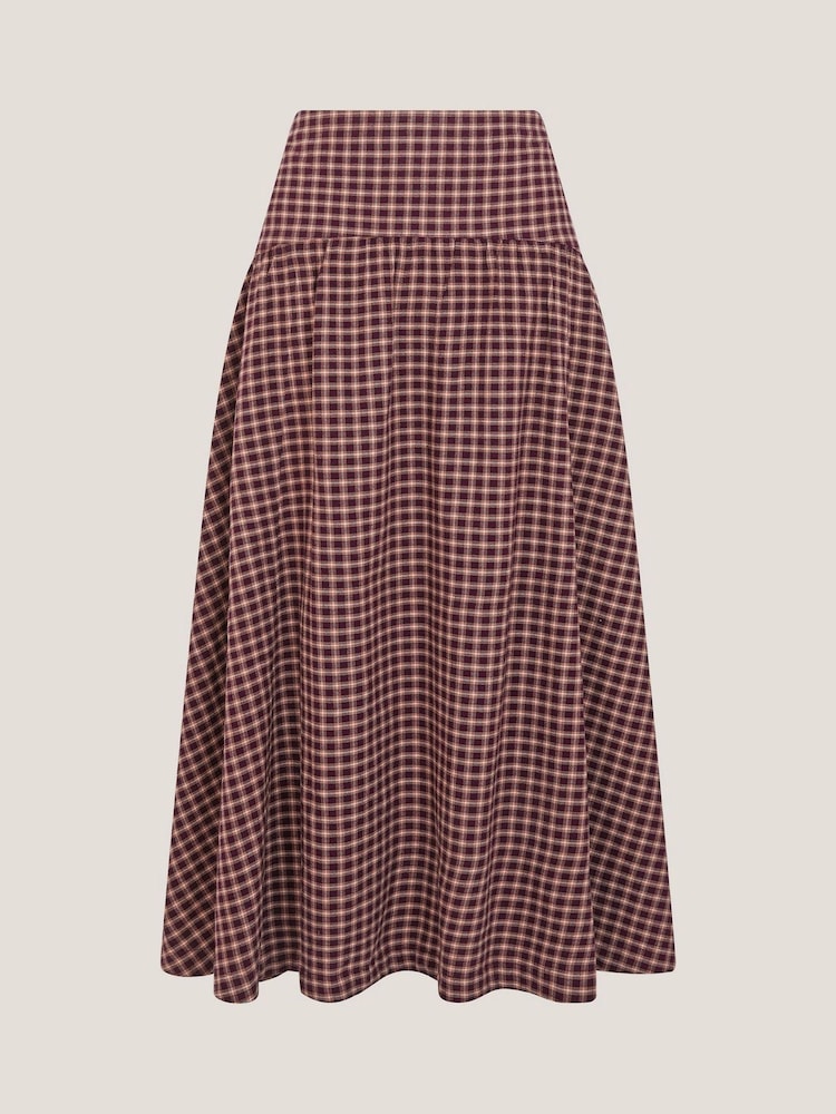 Monsoon Red Agatha Check Drop Waist Midi Skirt - Image 5 of 5