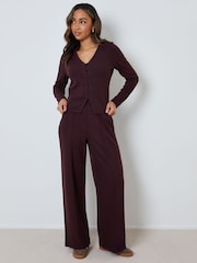 Threadbare Brown Wide Leg Seam Detail Ribbed Wide Leg Joggers - Image 1 of 4